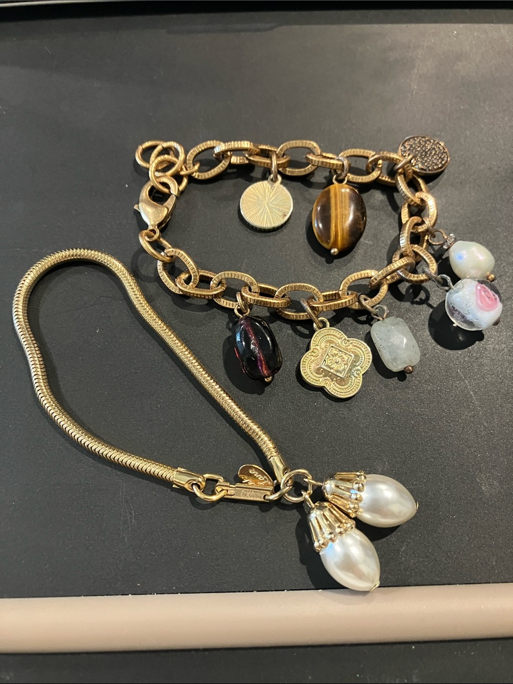 Pair of Park Lane Bracelets Gold-Tone Charm Bracelet with Mixed Bead Accents